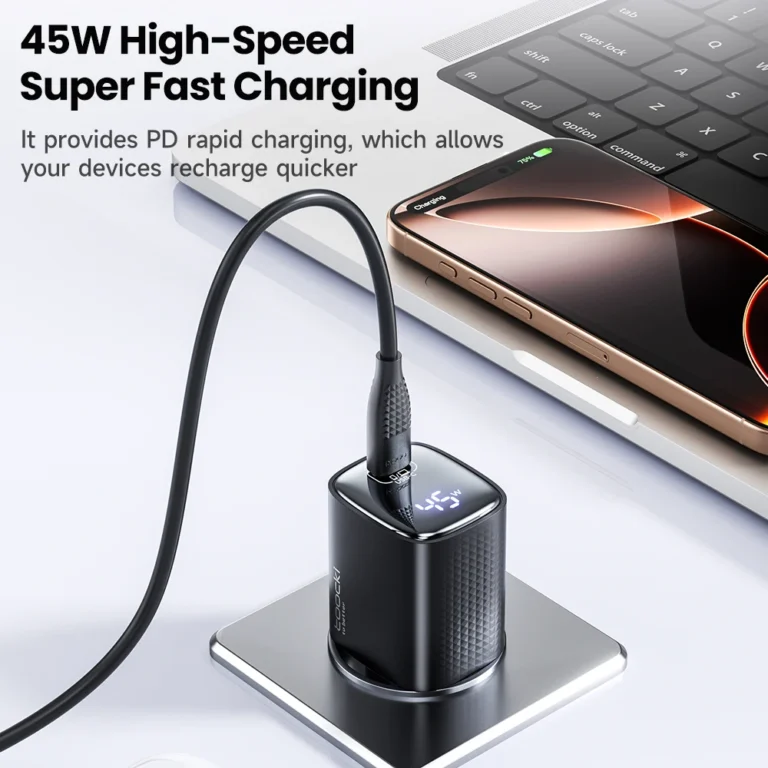 Side angle of Toocki 45W GaN USB-C charger showing compact design