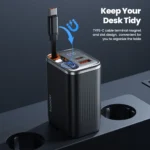 Compact design of Toocki 67W GaN USB charger with integrated retractable cable