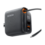 Front view of Toocki 67W GaN USB-C fast charger with retractable cable