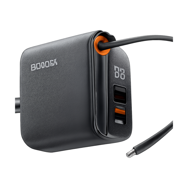 Front view of Toocki 67W GaN USB-C fast charger with retractable cable
