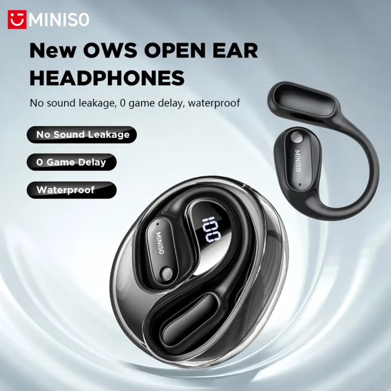 MINISO MS190 OWS earbuds with charging case open