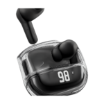 Transparent wireless earbuds with LED display and mini charging case