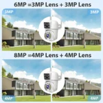 Side angle of Tuya 8MP WIFI PTZ security camera with weatherproof casing