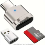 USB-C TF card reader with zinc alloy shell on white background