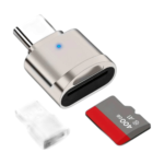 USB-C TF card reader with zinc alloy shell on white background