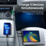 Three devices charging simultaneously with UGREEN 130W car charger