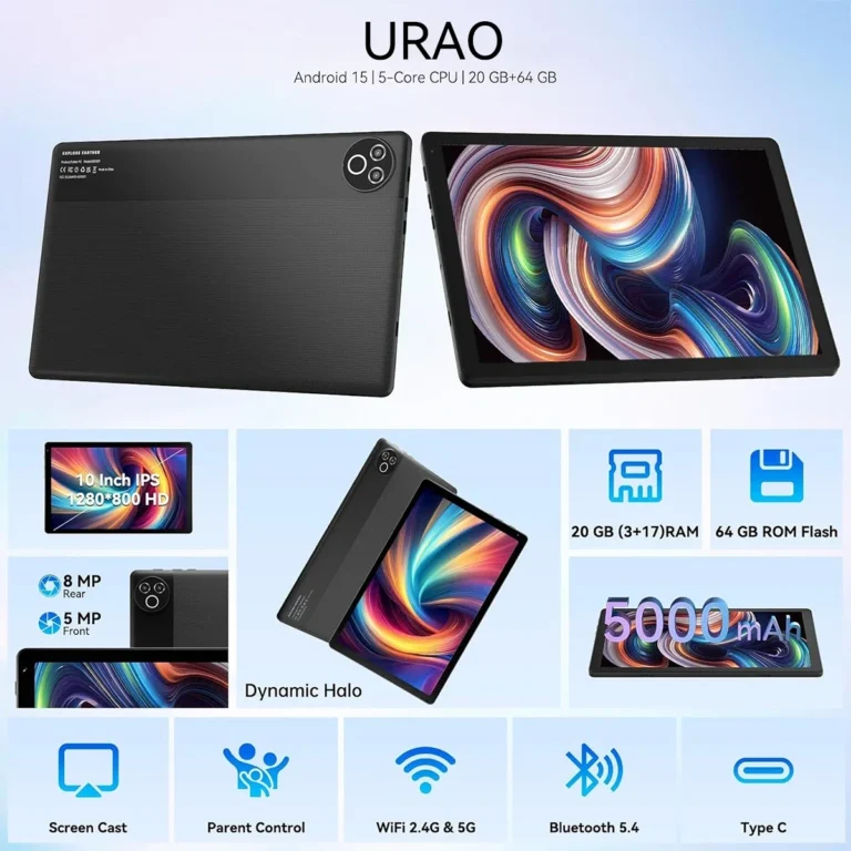 URAO Android 15 tablet side angle showing slim design