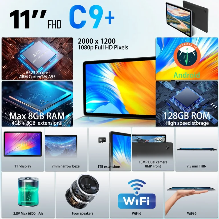 URAO C9+ tablet side angle showing slim profile and USB-C port