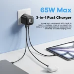 USB C 65W GaN fast charger adapter with EU/KR plug