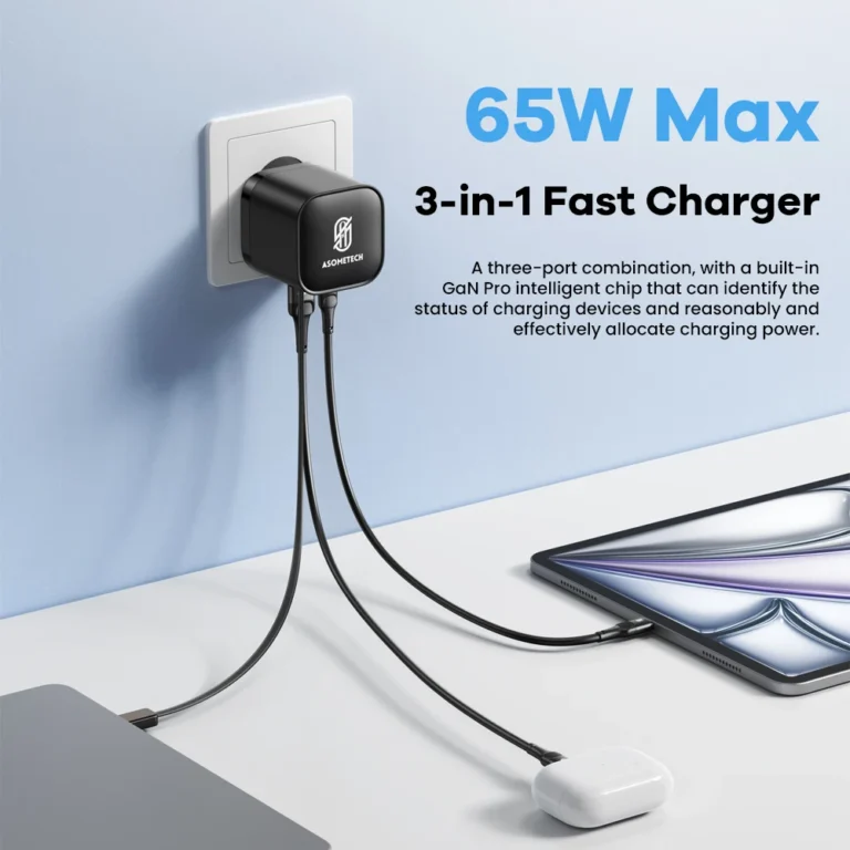 USB C 65W GaN fast charger adapter with EU/KR plug