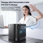 Compact 65W GaN USB C charger with retractable cable