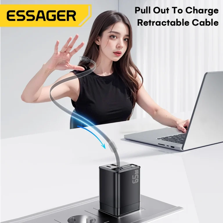 Side angle of ESSAGER 65W GaN USB C fast charger