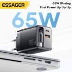 Close-up of ESSAGER 65W GaN USB C charger plug and port