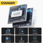 ESSAGER 65W GaN charger plugged into wall socket