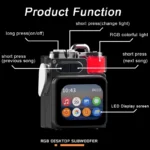 Close-up of VIKEFON Bluetooth speaker showing full-color LCD screen