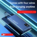 Close-up of built-in Lightning and USB Type-C cables on VIVO power bank