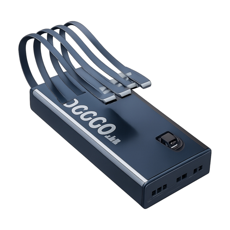 VIVO 120W 50000mAh power bank front view with built-in cables