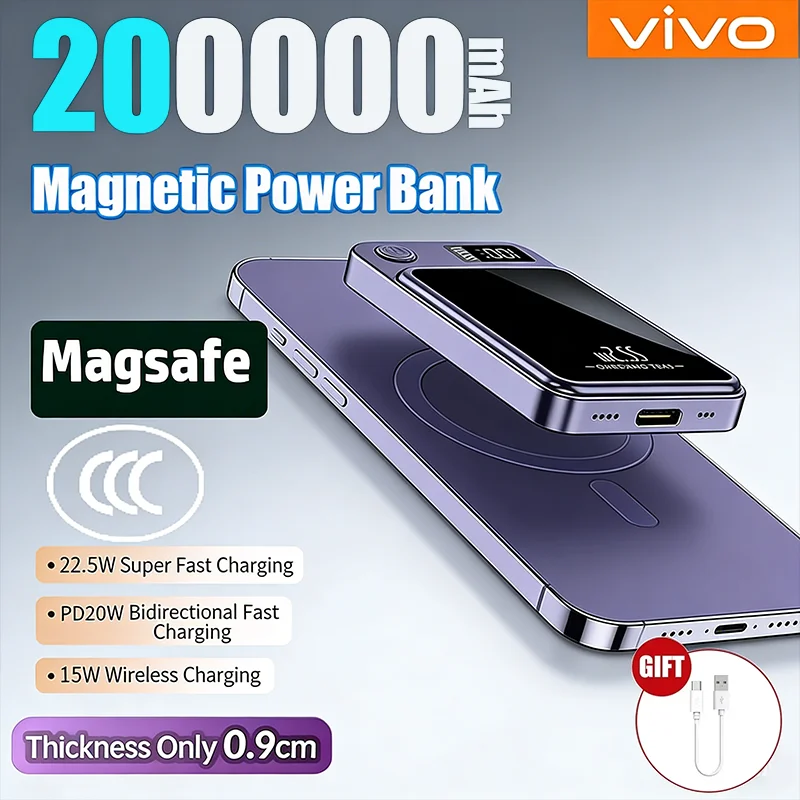 VIVO 2026 magnetic wireless power bank in black front view