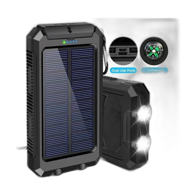 10000mAh outdoor solar power bank with USB-C and built-in solar panel