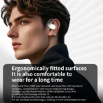 Bluetooth 5.4 earbuds with microphone and volume control buttons
