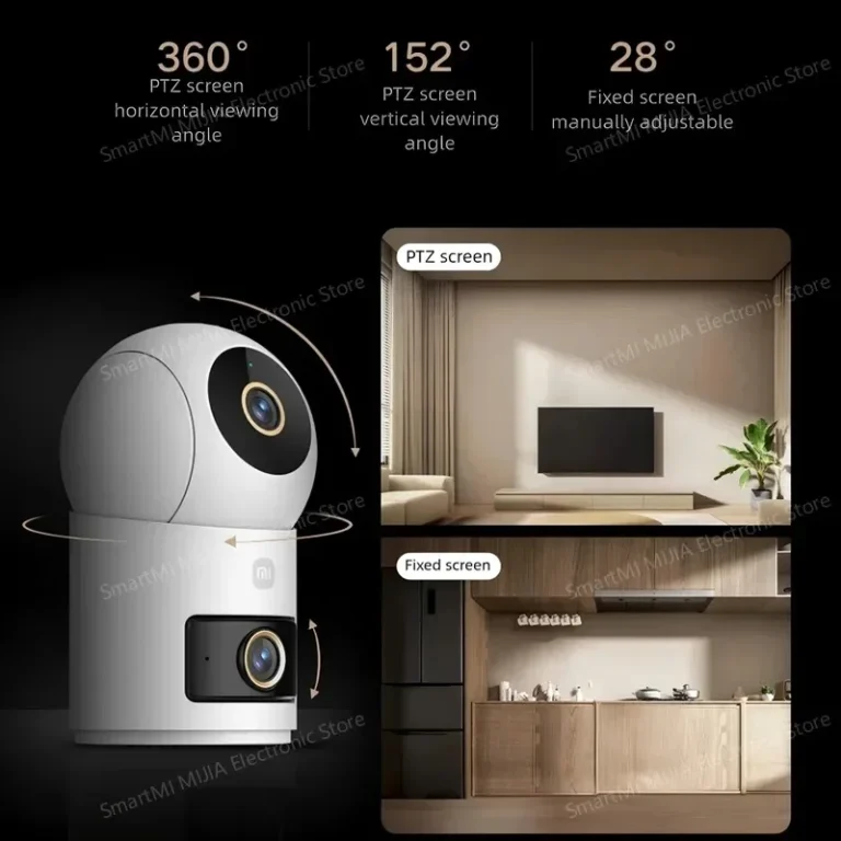 Side view of Xiaomi Smart Camera 4 with dual lenses and mounting bracket