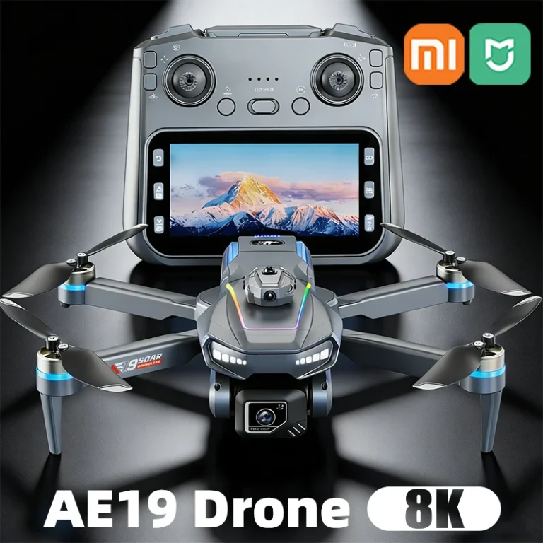Xiaomi Mijia AE19 drone showing dual camera and propeller guards