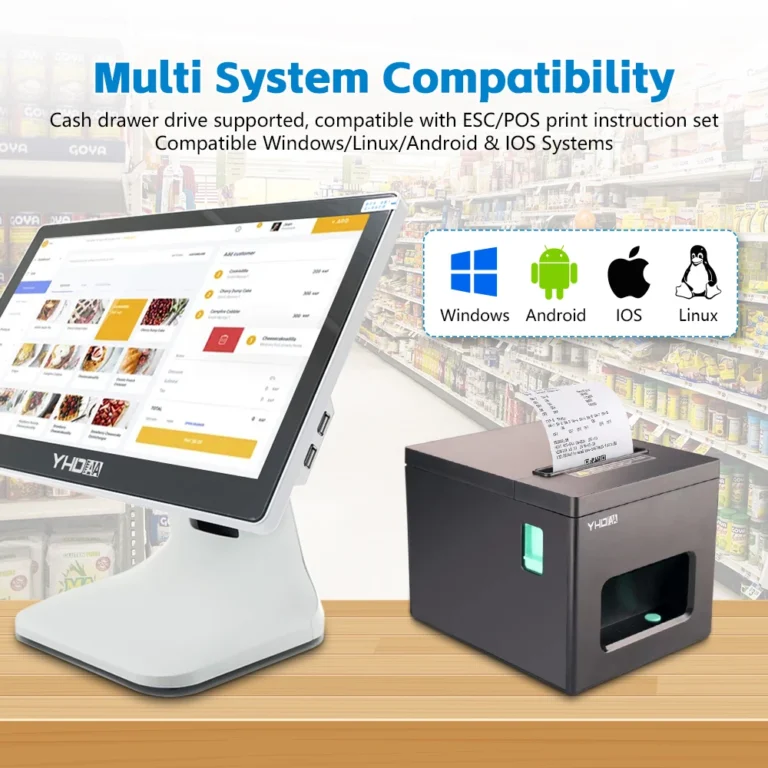 YHD-8390 thermal printer showing paper slot and buttons