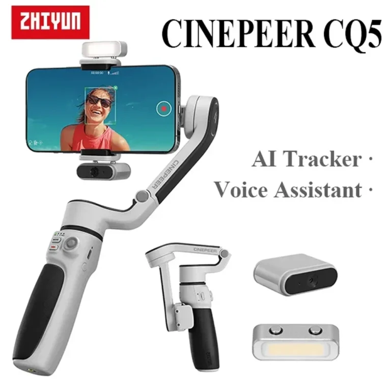 Side view of ZHIYUN CINEPEER CQ5 smartphone gimbal showing foldable design