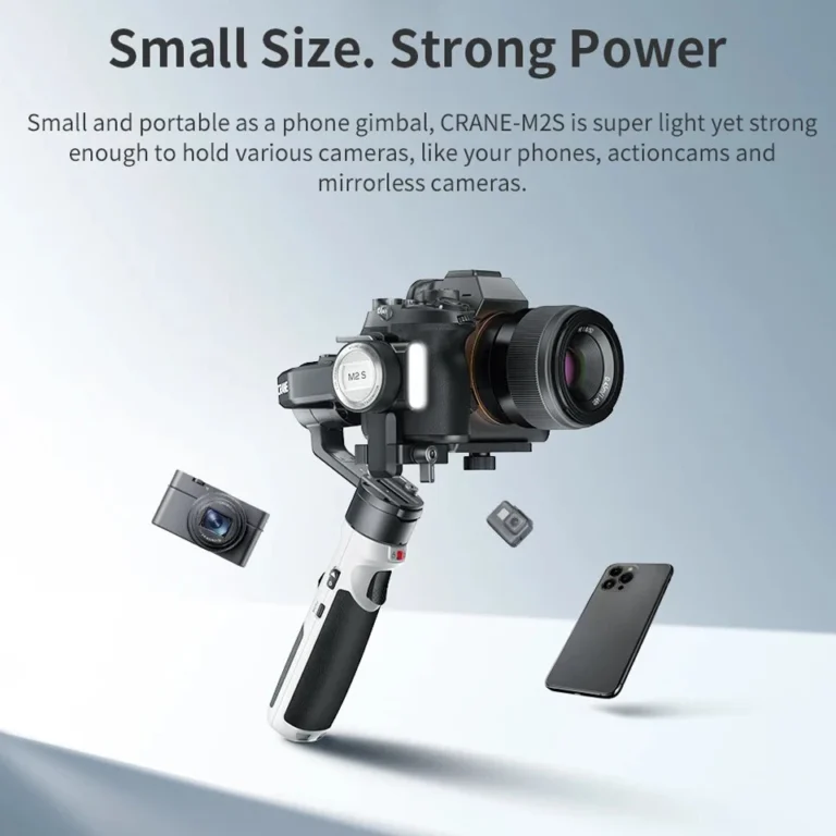 Side view of ZHIYUN CRANE M2S gimbal compatible with mirrorless cameras