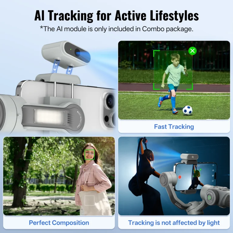 Side angle of ZHIYUN CINEPEER SMOOTH 5E phone gimbal with smartphone