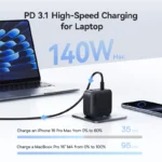 Baseus Enerfill 140W charger angled side showing USB-C ports