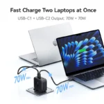 Compact Baseus 140W GaN charger with USB-C and USB-A ports