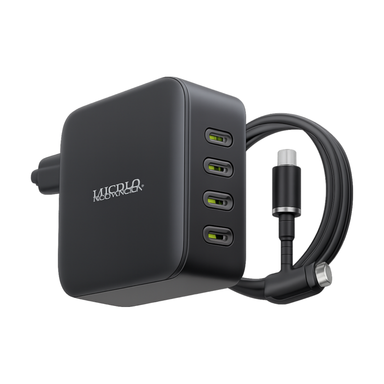 Baseus 140W GaN fast charger front view with ports