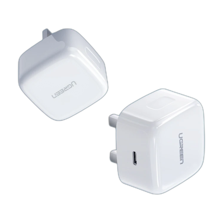 UGREEN 20W USB-C Quick Charge PD Charger with UK plug front view