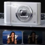 Side angle of mini retro 50MP digital camera with optical zoom