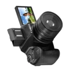 Camera with lens case and included accessories