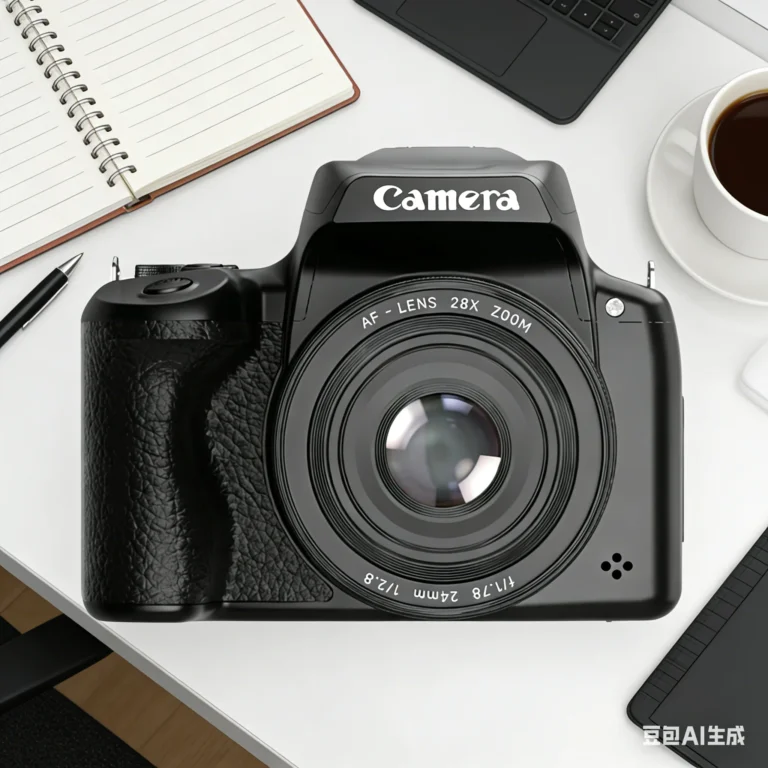 Front view of 68MP digital camera with flip screen and 28X zoom