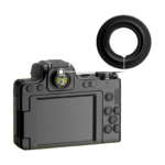 Front view of 68MP digital camera with flip screen and viewfinder knob