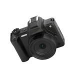 Flip screen display on compact 68MP digital camera in use