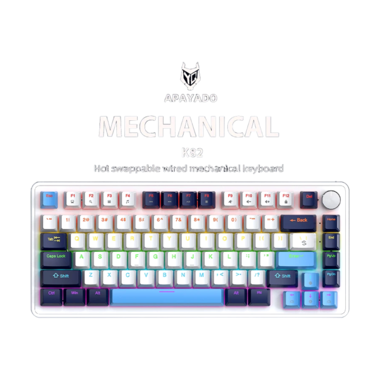 APAYADO K82 82-key black mechanical keyboard with RGB backlight and metal knob