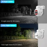 Close-up front view showing lens and LED lights of 8MP 4K IP camera