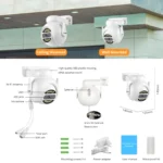 Top angle shot of white 8MP WiFi PTZ security camera outdoors