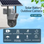 Close-up of dual lenses on 8MP 4K outdoor solar security camera