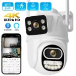 Outdoor 9MP dual lens PTZ security camera mounted on wall