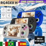 ANBERNIC RG40XX H handheld game console front view with RGB joystick lighting