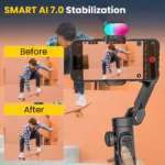 Side view of AOCHUAN Smart XE smartphone stabilizer with Bluetooth feature