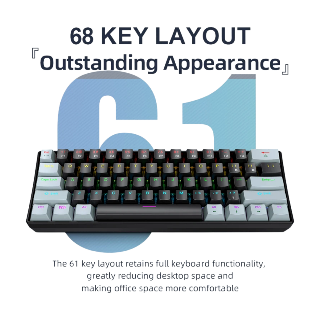 APAYADO K61 61-key compact mechanical keyboard black with RGB lighting