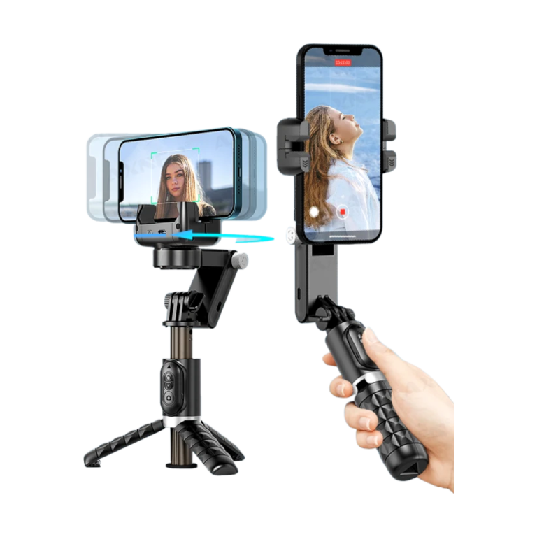 AXNEN Q18 black handheld mobile gimbal with fill light on white background