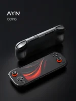 Side angle of AYN Odin 3 handheld gaming console showing RGB joysticks