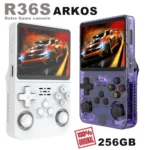 Side angle of BOYHOM R36S portable retro gaming console showing buttons